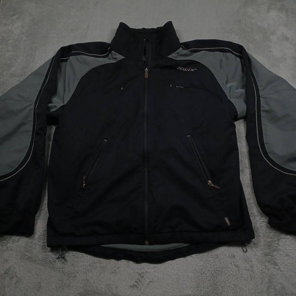 Swix Jacket‎ Mens Large Black Windbreaker Lightweight Full Zip Outdoor Pockets